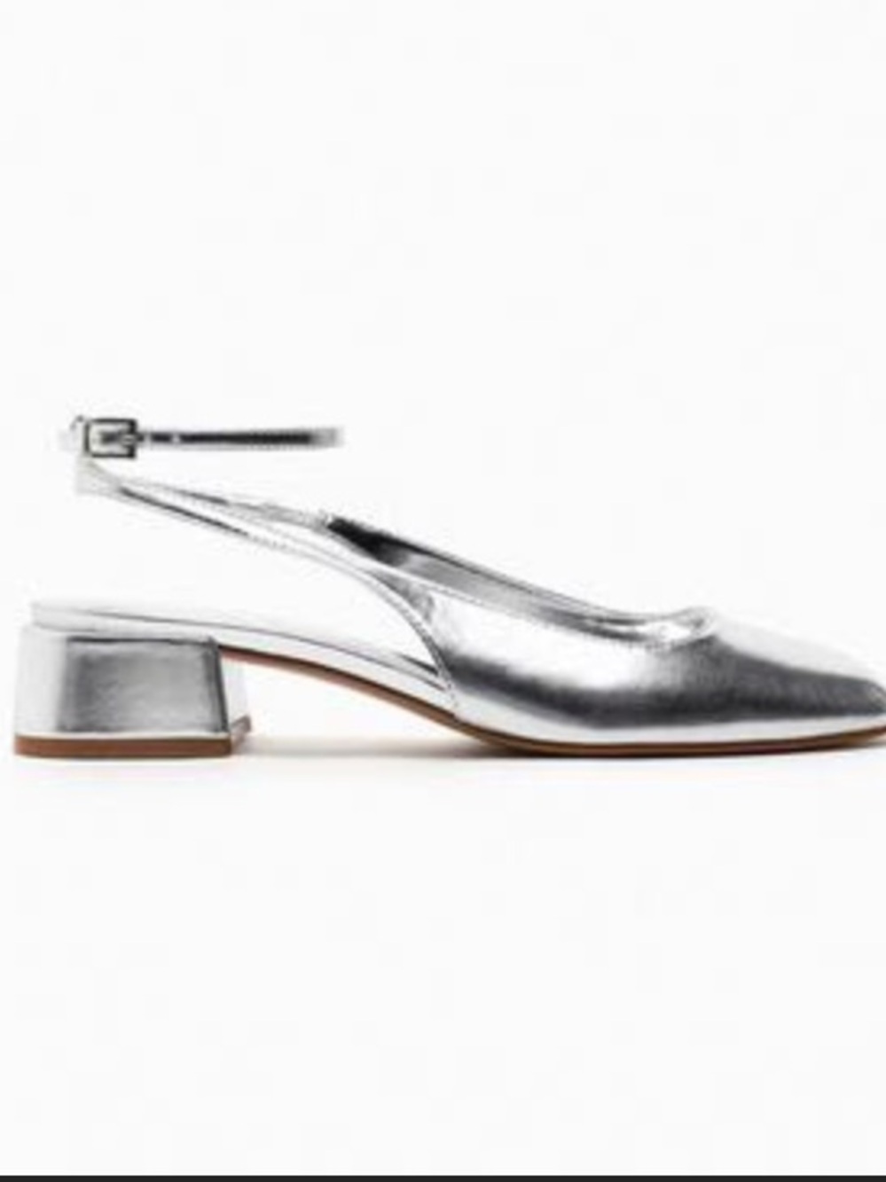 Zara Silver Slingback Low Block Heel Pumps